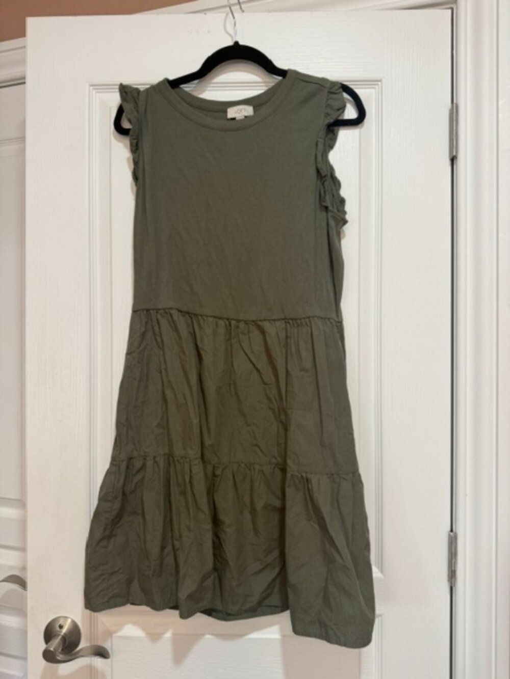 LOFT Olive Green Ruffle Sleeve Tiered Dress Large